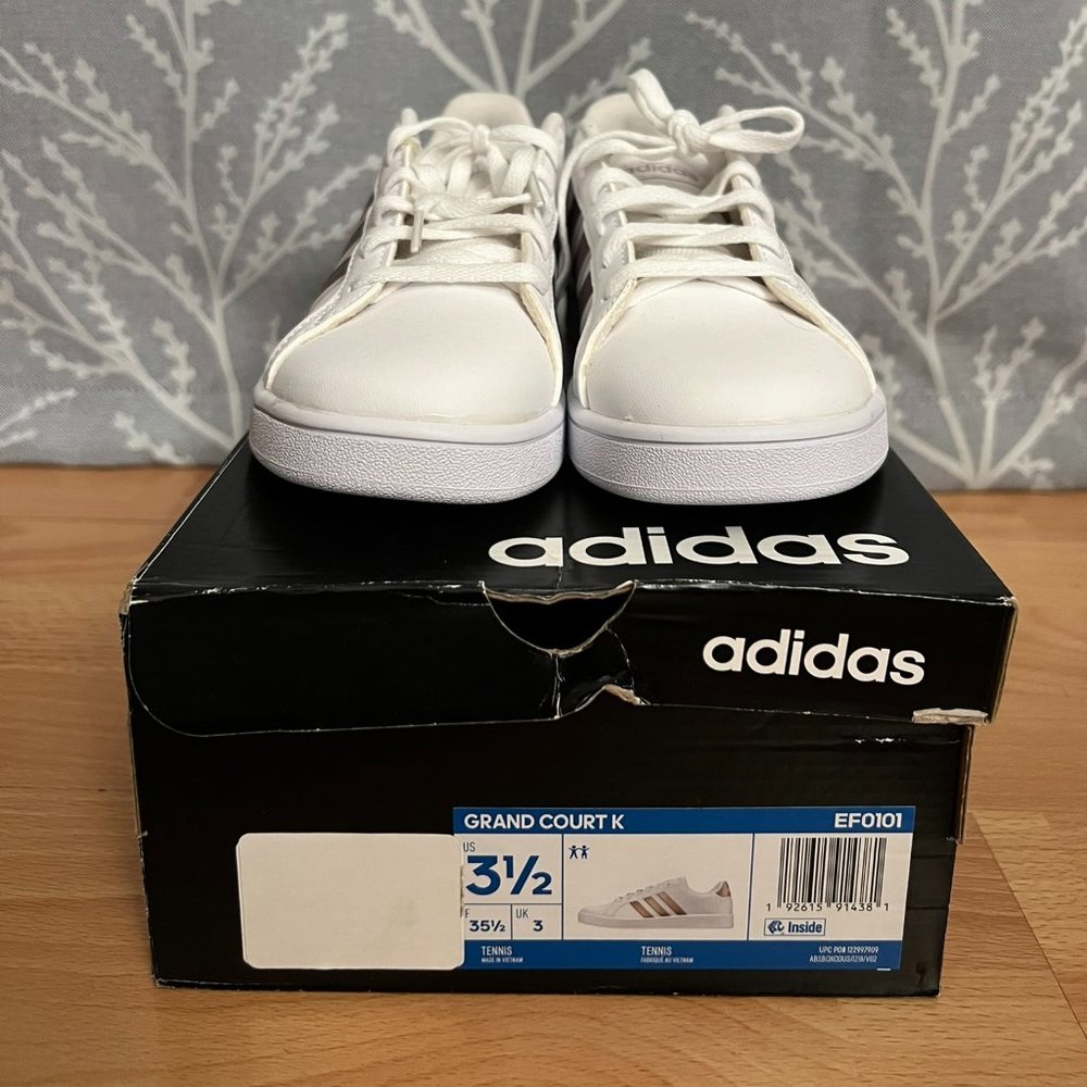 New Adidas Kids White & Rose Gold Grand Court Sneakers